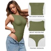 image:imageMANGOPOP Womens Tank Top Mesh Ruched Bodysuit Boat Neck Double Lined Sleeveless Thong Body Suit Going Out Summer Tops05 Army Green