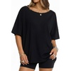 image:imageMANGOPOP 34 Sleeve Oversized Tops for Women Reversible V Neck Crew Neck Loose Casual Summer Trendy Side Slit T Shirts 2026Black