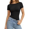 image:imageMANGOPOP Short Sleeve Boat Neck Tops for Women Fitted Tight Shirts Summer Y2k Basic Tops 2026 Spring OutfitsBlack