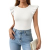 image:imageMANGOPOP Women Crew Neck Ruffle Sleeveless Tops Going Out Shirt Casual Blouses Spring 2026 Summer T ShirtsWhite