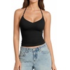 image:imageMANGOPOP Women Sexy Adjustable Halter V Neck Tank Top Backless Double Lined Cami Slim Basic Going Out 2026 Summer TrendyBlack