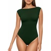 image:imageMANGOPOP Womens Boat Neck Double Lined Bodysuits Cap Sleeve Thong Basic Tank Body Suit Fitted Going Out Tops 2026Deep Green