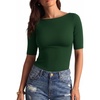 image:imageMANGOPOP Womens Half Sleeve Boat Neck Top Mid Elbow 34 Sleeve T Shirts Going Out Casual Trendy 2026Deep Green
