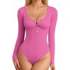 image:imageMANGOPOP Womens Henley Shirt Scoop Neck Button Down Ribbed Bodysuits Sleeveless Tank Tops Body SuitBlong Sleeve Blush