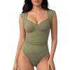 image:imageMANGOPOP Womens Sweetheart Neck Sleeveless Thong Bodysuit Sexy Mesh Ruched Double Lined Tank Top Body Suits Going Out TopsArmy Green