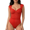 image:imageMANGOPOP Womens Sweetheart Neck Sleeveless Thong Bodysuit Sexy Mesh Ruched Double Lined Tank Top Body Suits Going Out TopsRed