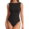 image:imageMANGOPOP Womens Tank Top Mesh Ruched Bodysuit Boat Neck Double Lined Sleeveless Thong Body Suit Going Out Summer Tops01 Black