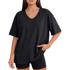 image:imageMANGOPOP Half Sleeve Oversized Tops for Women V Neck Loose Fit Casual Summer Trendy Gym Workout T Shirt Tops 2026Black
