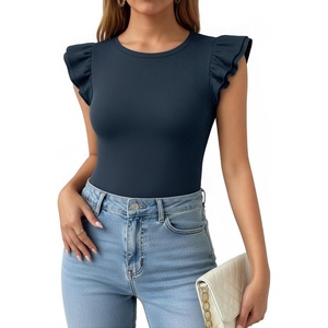 image:imageMANGOPOP Women Crew Neck Ruffle Sleeveless Tops Going Out Shirt Casual Blouses Spring 2026 Summer T ShirtsDeep Blue
