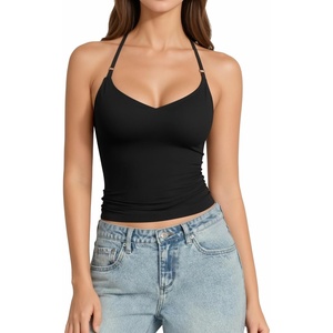 image:imageMANGOPOP Women Sexy Adjustable Halter V Neck Tank Top Backless Double Lined Cami Slim Basic Going Out 2026 Summer TrendyBlack