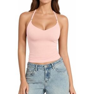 image:imageMANGOPOP Women Sexy Adjustable Halter V Neck Tank Top Backless Double Lined Cami Slim Basic Going Out 2026 Summer TrendyRose Quartz