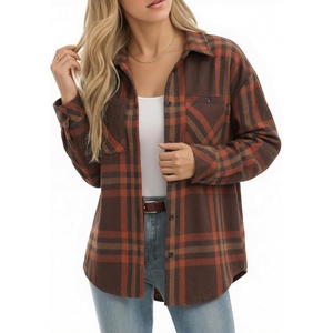 image:imageMANGOPOP YearRound Flannel Shirt for Women  Lightweight Oversized Long Sleeve Button Down Plaid for Effortless LayeringBrown Orange Plaid