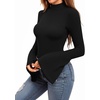 image:imageMANGOPOP Bell Sleeve Mock Neck Long Sleeve Bodysuit for Going Out Tops for Women01 Black