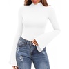 image:imageMANGOPOP Bell Sleeve Mock Neck Long Sleeve Bodysuit for Going Out Tops for Women02 White
