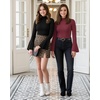 image:imageMANGOPOP Bell Sleeve Mock Neck Long Sleeve Bodysuit for Going Out Tops for WomenBurgundy