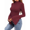 image:imageMANGOPOP Bell Sleeve Mock Neck Long Sleeve Bodysuit for Going Out Tops for WomenBurgundy