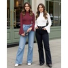 image:imageMANGOPOP Bell Sleeve Mock Neck Long Sleeve Bodysuit for Going Out Tops for WomenBurgundy