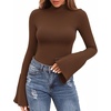 image:imageMANGOPOP Bell Sleeve Mock Neck Long Sleeve Bodysuit for Going Out Tops for WomenCoffee