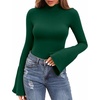 image:imageMANGOPOP Bell Sleeve Mock Neck Long Sleeve Bodysuit for Going Out Tops for WomenDeep Green