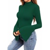 image:imageMANGOPOP Bell Sleeve Mock Neck Long Sleeve Bodysuit for Going Out Tops for WomenDeep Green