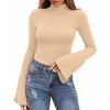 image:imageMANGOPOP Bell Sleeve Mock Neck Long Sleeve Bodysuit for Going Out Tops for WomenNude