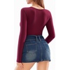 image:imageMANGOPOP Bodysuits for Women Deep V Neck Twist Knot Fitted Long Sleeve Bodysuit Basic Tops Casual T ShirtsBurgundy