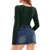 image:imageMANGOPOP Bodysuits for Women Deep V Neck Twist Knot Fitted Long Sleeve Bodysuit Basic Tops Casual T ShirtsDeep Green