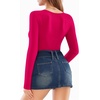 image:imageMANGOPOP Bodysuits for Women Deep V Neck Twist Knot Fitted Long Sleeve Bodysuit Basic Tops Casual T ShirtsRose Pink