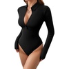 image:imageMANGOPOP Henley Bodysuit for Women Button Down Long Sleeve Tops Body Suits Dressy Blouse Casual01black