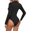 image:imageMANGOPOP Henley Bodysuit for Women Button Down Long Sleeve Tops Body Suits Dressy Blouse Casual01black