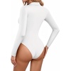 image:imageMANGOPOP Henley Bodysuit for Women Button Down Long Sleeve Tops Body Suits Dressy Blouse Casual02 White