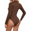 image:imageMANGOPOP Henley Bodysuit for Women Button Down Long Sleeve Tops Body Suits Dressy Blouse CasualCoffee