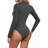 image:imageMANGOPOP Henley Bodysuit for Women Button Down Long Sleeve Tops Body Suits Dressy Blouse CasualDark Heather Grey