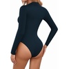 image:imageMANGOPOP Henley Bodysuit for Women Button Down Long Sleeve Tops Body Suits Dressy Blouse CasualDeep Blue