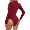 image:imageMANGOPOP Henley Bodysuit for Women Button Down Long Sleeve Tops Body Suits Dressy Blouse CasualFleece Lined Burgundy
