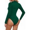 image:imageMANGOPOP Henley Bodysuit for Women Button Down Long Sleeve Tops Body Suits Dressy Blouse CasualFleece Lined Deep Green