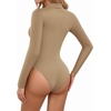 image:imageMANGOPOP Henley Bodysuit for Women Button Down Long Sleeve Tops Body Suits Dressy Blouse CasualMocha
