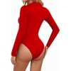 image:imageMANGOPOP Henley Bodysuit for Women Button Down Long Sleeve Tops Body Suits Dressy Blouse CasualRed