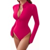 image:imageMANGOPOP Henley Bodysuit for Women Button Down Long Sleeve Tops Body Suits Dressy Blouse CasualRose Pink