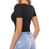 image:imageMANGOPOP Long Short Sleeve Bodysuits for Women Scoop Neck Ribbed Body Suit Stretchy Basic T Shirt TopsA01short Sleeve Black