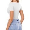 image:imageMANGOPOP Long Short Sleeve Bodysuits for Women Scoop Neck Ribbed Body Suit Stretchy Basic T Shirt TopsA02short Sleeve White