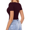 image:imageMANGOPOP Long Short Sleeve Bodysuits for Women Scoop Neck Ribbed Body Suit Stretchy Basic T Shirt TopsDshort Sleeve Burgundy