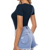 image:imageMANGOPOP Long Short Sleeve Bodysuits for Women Scoop Neck Ribbed Body Suit Stretchy Basic T Shirt TopsDshort Sleeve Deep Blue