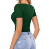 image:imageMANGOPOP Long Short Sleeve Bodysuits for Women Scoop Neck Ribbed Body Suit Stretchy Basic T Shirt TopsDshort Sleeve Deep Green
