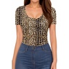 image:imageMANGOPOP Long Short Sleeve Bodysuits for Women Scoop Neck Ribbed Body Suit Stretchy Basic T Shirt TopsDshort Sleeve Leopard