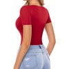 image:imageMANGOPOP Long Short Sleeve Bodysuits for Women Scoop Neck Ribbed Body Suit Stretchy Basic T Shirt TopsDshort Sleeve Red