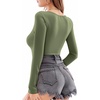 image:imageMANGOPOP Long Short Sleeve Bodysuits for Women Scoop Neck Ribbed Body Suit Stretchy Basic T Shirt TopsElong Sleeve Army Green