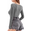 image:imageMANGOPOP Long Short Sleeve Bodysuits for Women Scoop Neck Ribbed Body Suit Stretchy Basic T Shirt TopsElong Sleeve Dark Heather Grey