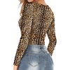 image:imageMANGOPOP Long Short Sleeve Bodysuits for Women Scoop Neck Ribbed Body Suit Stretchy Basic T Shirt TopsElong Sleeve Leopard