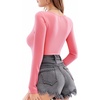 image:imageMANGOPOP Long Short Sleeve Bodysuits for Women Scoop Neck Ribbed Body Suit Stretchy Basic T Shirt TopsElong Sleeve Light Pink